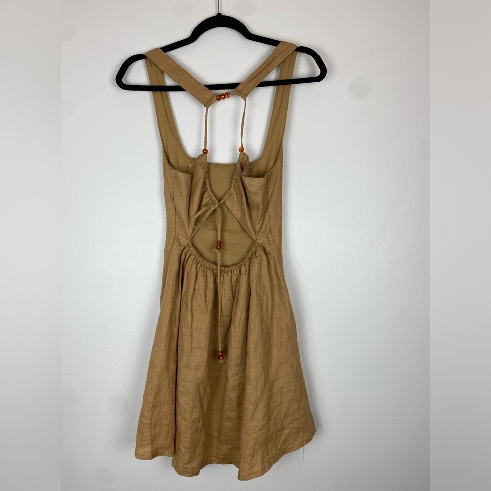 GHANDA Australia Camel Linen Western Coastal Cowgirl Fit Flare Mini Dress XS - Picture 3 of 7